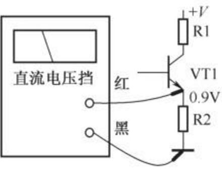万用表直流电压挡测量三极管发射极直流电压方法示意图.jpg