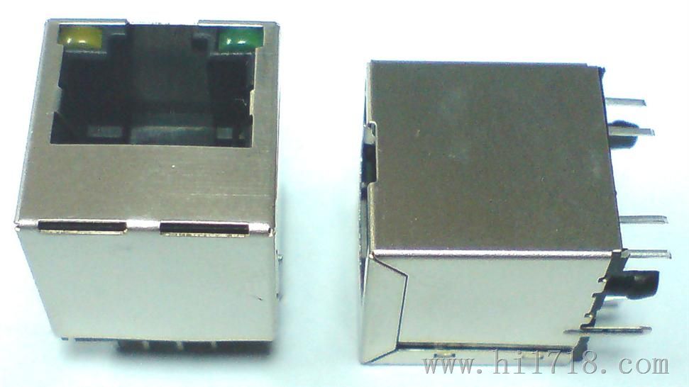 供应立式180度内置变压器、滤波器RJ45网络插座 屏蔽带灯直插型网口