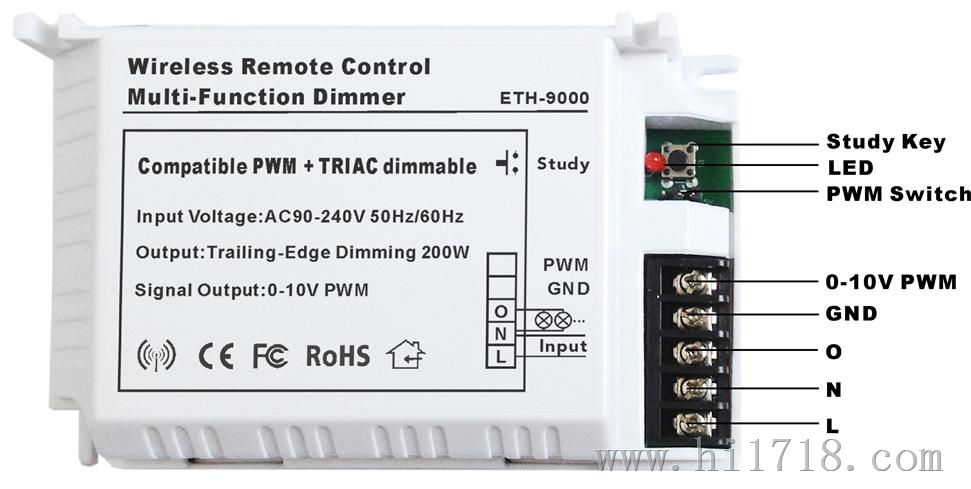 RF无线遥控多功能型高压0-10VPWM信号调光器，ETH-9000