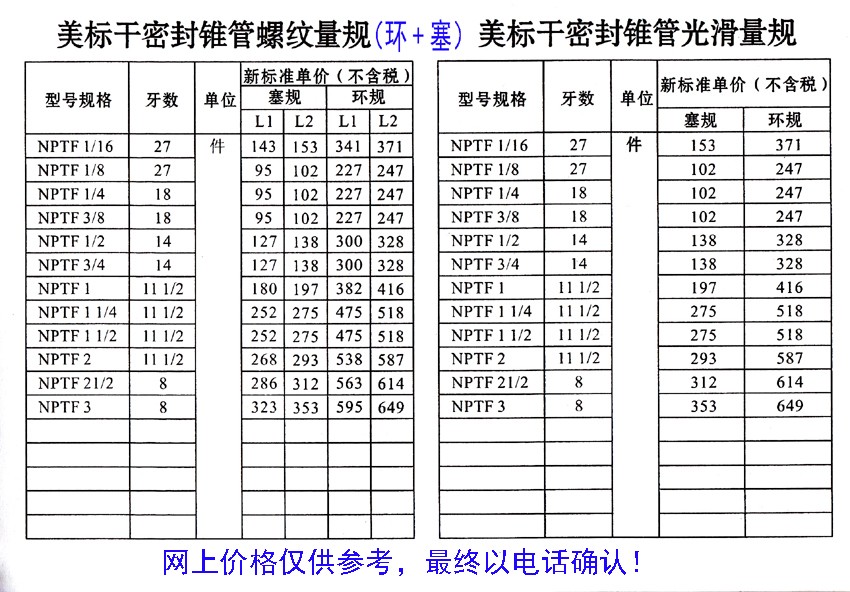 產品中心 公制國標量規環規塞規 > 美標幹密封圓錐管螺紋量規環規塞規