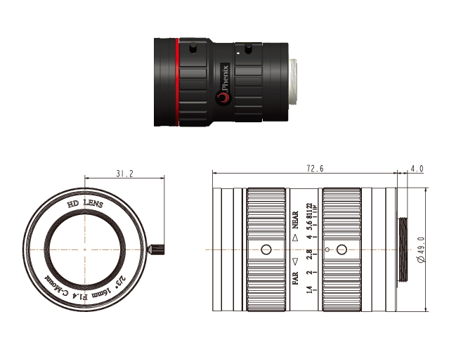 PM1614-3MEX 凤凰镜头 300万像素16mm机器视觉FA镜头