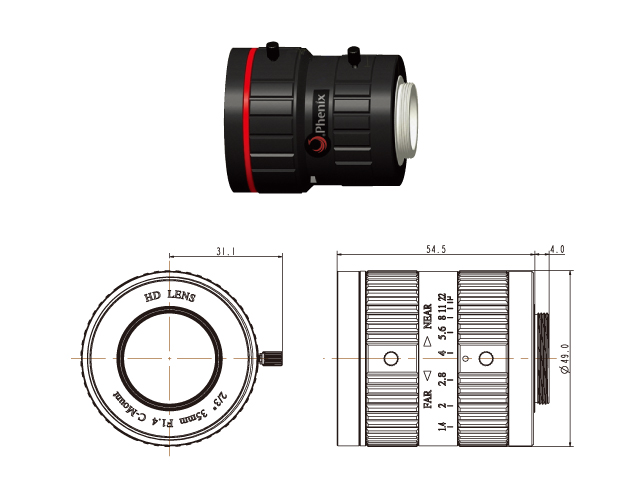 凤凰镜头 FA 300万像素35mm机器视觉镜头PM3514-3MEX
