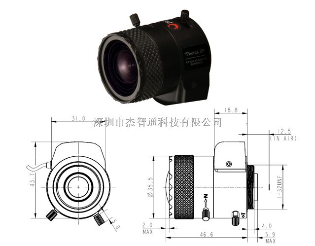 大连凤凰光学手动变焦自动光圈镜头代理，Phenix手动变焦3-8.5mm镜头，PVT30D10