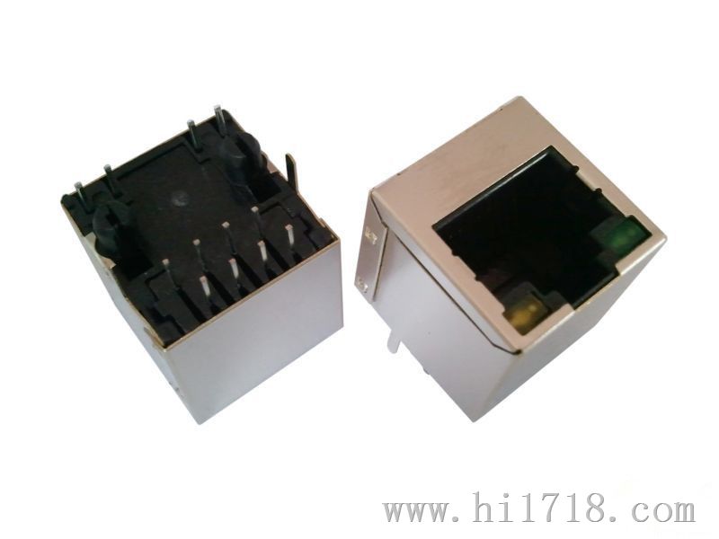 供应立式180度内置变压器、滤波器RJ45网络插座 屏蔽带灯直插型网口